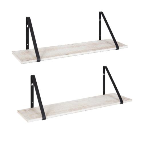 Kate and Laurel Soloman Wood 2 Piece Shelves with Metal Brackets - Whitewash/Black