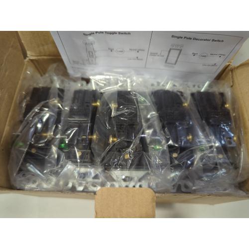 ELEGRP Matte Black Single Pole Decorator Light Switch, 15Amp, 120-277V, Decorative Paddle Rocker Switch Replacement, On/Off Wall Switch, Self-Grounding, Residential/Commercial Grade, UL/CUL (10 Pack)