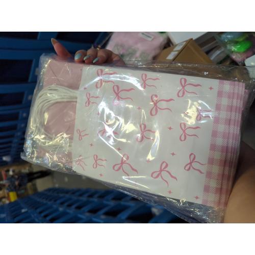 Maahongh 24 Pcs Bow Pink Party Favor Bags with Handle, Small Pink Gift Bags Goodie Bag Bow Themed, Cute Bowknot Candy Treat Bag Mother'S Day Birthday Party Favors Supplies