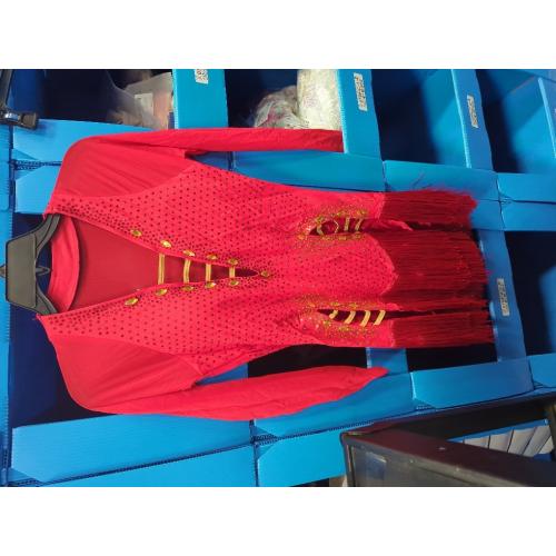 Size M Fringe Latin Dance Dresses for Women Competition Cha Cha Tango Costume Long Sleeve Ballroom Performance Dancewear