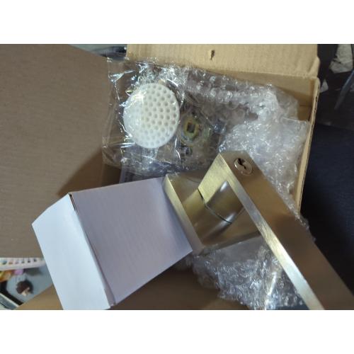 Linkaa Passage Door Handles Brushed silver Door Lever Satin Brass for Hall or Closet, Keyless Door Knob, Square Interior Door Handle Heavy Duty Zinc Alloy (1, Passage (No Lock)，Brass Gold)