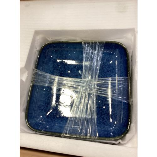 vancasso Stern Square Dinner Plates Set of 4, 7.5 Inch Dessert Plates, Reactive Change Glaze Blue Serving Pasta Salad Plate Dish, Scratch Resistant