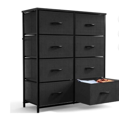 edx 8 Drawer Fabric Dresser for Bedroom, Chest of Drawer Organizer Storage Cabinet for Closet, Entryway, Black
