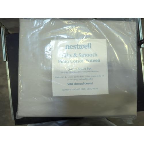Nestwell Silky And Smooth Pima Cotton Sateen Queen Sheet Set 500 Thread Count Dove