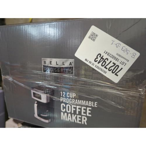 Silver and Black bella PRO - 12-Cup Programmable Coffee Maker - 90194 - Stainless Steel