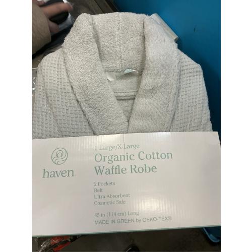 Haven Waffle Large/X-Large Organic Cotton Robe in Lunar Rock