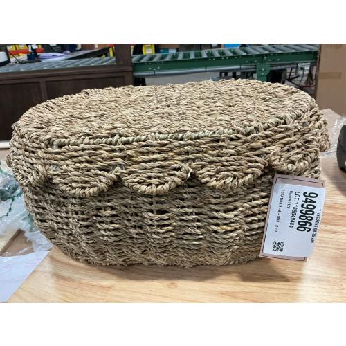 Set of 3 Wicker Storage Baskets with Lid - Decorative Handwoven Rattan Baskets for Organizing, Small Hyacinth Storage Boxes with Scalloped Edges, Natural Woven Storage Bins with Lids (Water Hyacinth)