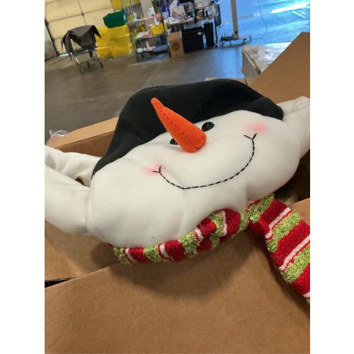 SAFIGLE Snowman Christmas Tree Topper 36 Inch Plush Snowman Head with Knitted Scarf Soft Cotton Padding Holiday Tree Decoration for Winter Home Party