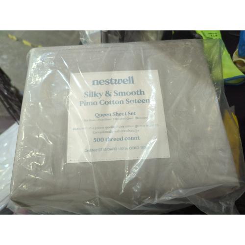 Nestwell Pima Cotton Sateen 500-Thread-Count Queen Sheet Set in Dove