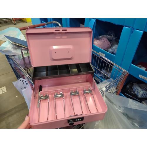 xydled Cash Box with Money Tray and Combination Lock,Tiered, Cantilever Design,4 Bill / 5 Coin Slots,11.8 x 9.5 x 3.5,Pink