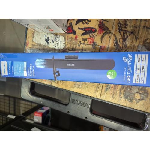 Philips Hover Amplified HD Digital TV Antenna, Long Range Smart TV Antenna, Easy Mount on Top of TV Design, Supports 4K 1080P HD VHF UHF, Signal Booster, Coax HDTV Cable/AC Adapter, SDV7219N/27