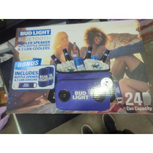 Bud Light Bluetooth Cooler Speaker With Bottle Opener & 2 Can Coolers