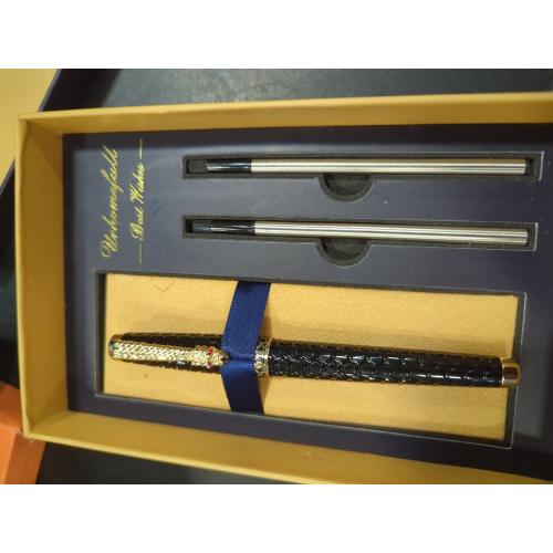 Stunning Luxury Rollerball Pen with 24K Gold Trim,Switzerland Tip with Black Ink Refills, Perfect Roller Ponit Pen Gift Set for Men Women, Fancy Writing Set for Business,Black