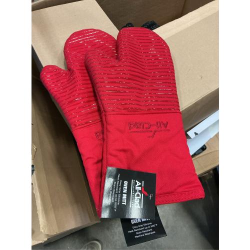 All-Clad Silicone Oven Mitts: Heat Resistant up to 500 Degrees - 100% Cotton & Silicone, 14x7 Oven Mitt for Kitchen and Barbeque, 2-Pack, Chili