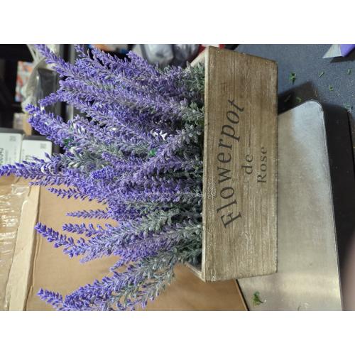 Velener Purple Artificial Lavender Flowers with Decorative Tray Wooden Box 9 Inches - Lifelike Faux Lavender Plants for Home and Office Decor, Fake Lavender Rustic Farmhouse Style