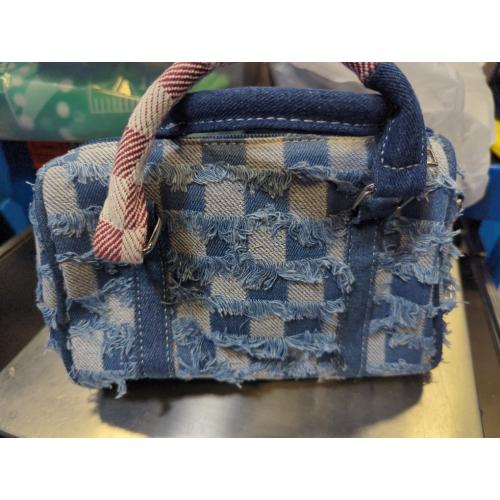 Shoulder Bag for Women, Small Size Denim Fabric Bucket shaped Bag, Quilted Checked Top Handle Canvas Tote Crossbody, Suitable for Women's Holiday Travel Everyday Handbags 2pk