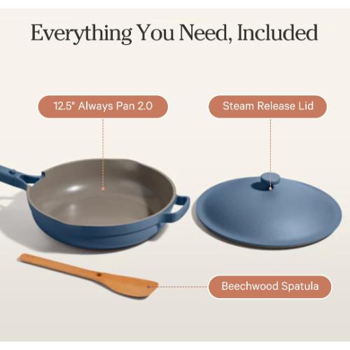 Our Place Large Always Pan | 12.5 Ceramic Pan with Modular Lid & Beechwood Spatula Blue