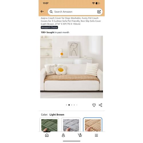 Couch Cover for Dogs Washable, Non Slip Couch Covers for Sofa Pet Friendly, Couch Cushion Covers for Dog, Thick, Soft for Sofa Protector (Camel, 27.6 x 59/70 x 150cm)
