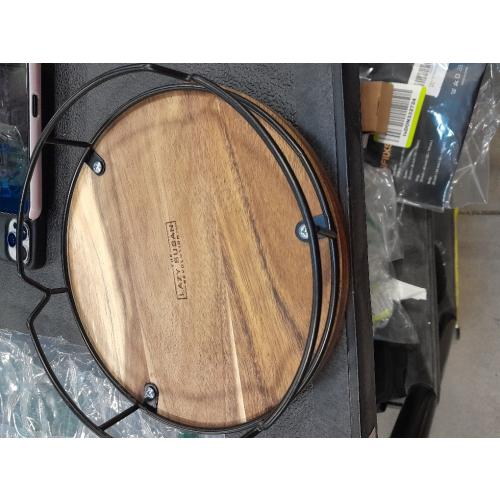 9 Acacia Wood Lazy Susan Revolution Turntable w/Black Wire – Rotating Kitchen Organizer for Table, Pantry, or Cabinet, Rustic Wood Finish, 360° Spin