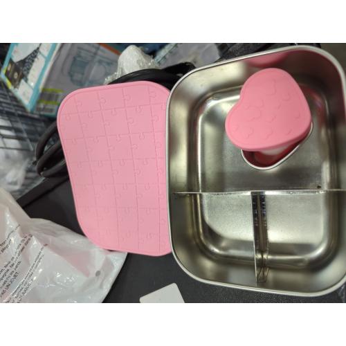 Pink 2pc Set Small Stainless Steel Bento Lunch Box - Reusable Divided Metal Snack Bento Box 3-Compartment Food Meal Prep Storage Lunch Containers Leakproof with Dip Container,Dishwasher,Freezer Safe, BPA-Free