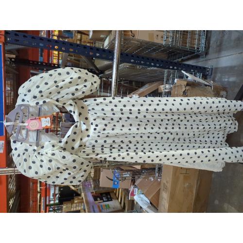 Size S...Maxi Polka Dot Dress for Women High Slit Corset Dress Lantern Sleeve Prom Dress Short Sleeve Backless Dress