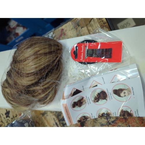 Messy Bun Hair Piece Human Hair Natural Wavy Messy Bun Scrunchie Updo Hairpieces Donut Chignon Ponytail Extensions for Women Girls,Medium Brown Mixed Dark Blonde