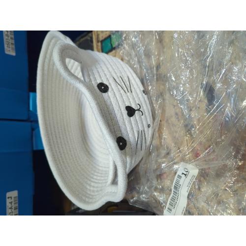 HiChen Small Woven Basket, Cute Cat Toy Basket for Living Room, Decorative Nursery Bin for Toys, Diapers, Empty Gift Baskets for Baby, White, 9.8 x 4 inches