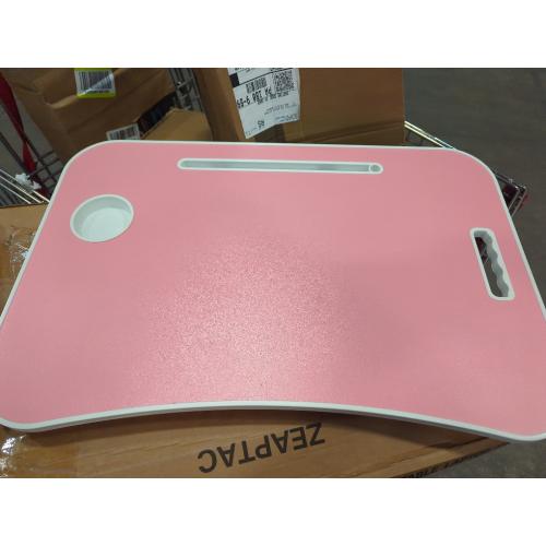 Laptop Bed Desk, Foldable Lap Table, Portable Study Table, Laptop Stand with Cup Holder & Tablet Slot & Lifting Handle for Working Writing Drawing & Eating - Pink