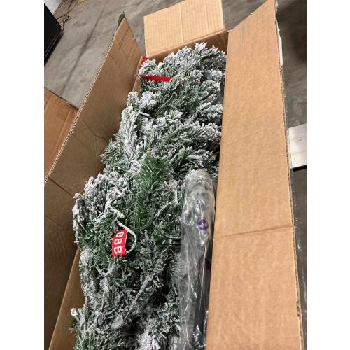 9ft Flocked Artificial Christmas Tree, Arbol de Navidad with 450 Branch Tips, Fake Christmas Tree, Premium Spruce Xmas Tree with Fold-Able Metal Base Stand
