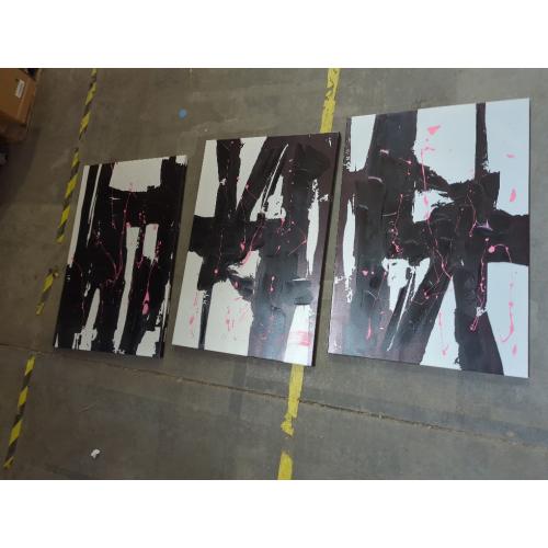 Art 3 Panels Black, White, and Pink Abstract Canvas Wall Art Prints 3D Textured Painting for Living Room (Medium)