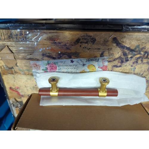 homdiy 10 Pack Gold Cabinet Handles 3 Inch Hole Centers Walnut Wood Grain Metal Drawer Pulls for Dresser Cupboard