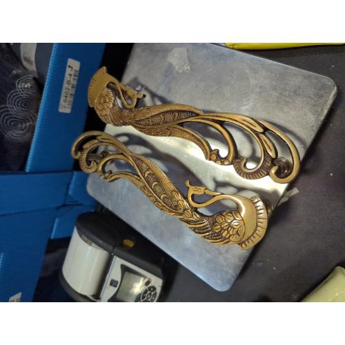 eSplanade - 11 Designer Peacock Brass Door Handle Pair (2 pcs) | Home Decor | Door Decor | Pair of Brass Door Handles | Pair of Brass Door Pulls