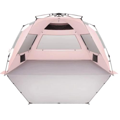 Oileus X-Large 4 Person Beach Tent Sun Shelter - Portable Sun Shade Instant Tent for Beach with Carrying Bag, Stakes, 6 Sand Pockets, Anti UV for Fishing Hiking Camping, Waterproof, Pink