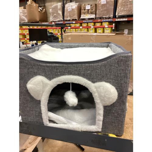 Cat Houses for Indoor Cats, Large Cat Cave with Fluffy Ball and Scratch Pad, Covered Cat Bed House, Foldable Cat Hideaway