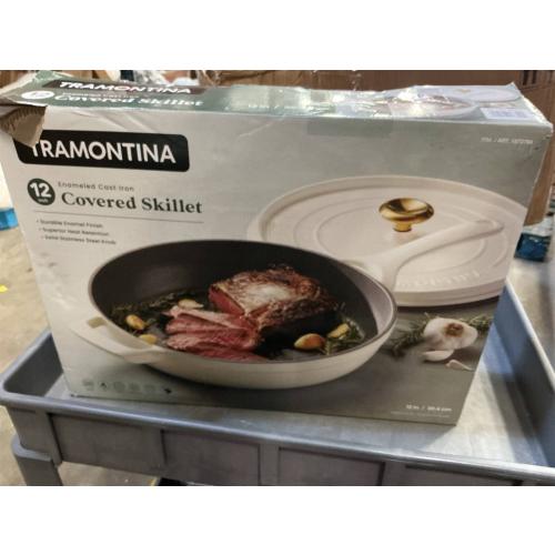 Tramontina Bestow Enameled Cast Iron Skillet with Lid, 12-inch Frying Pan, ‼️COLOR LATTE‼️