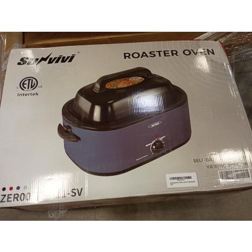 Sunvivi Roaster Oven, Electric Roaster Oven with Viewing Lid, 28lb 24-Quart Turkey Roaster with Unique Defrost/Warm Function, Large Roaster with Removable Pan & Rack, Stainless Steel, Blue