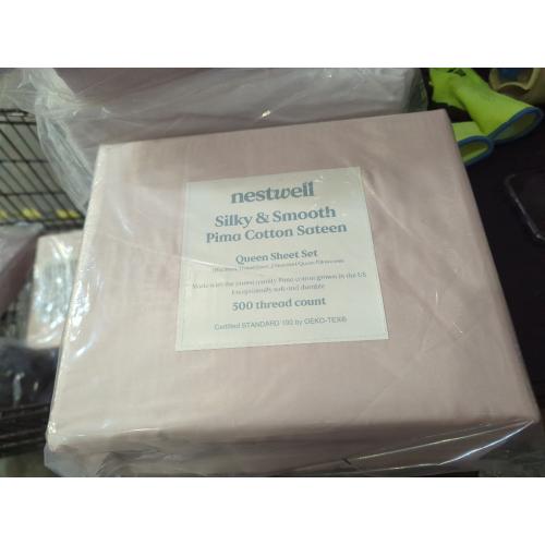 Nestwell Pima Cotton Sateen 500-Thread-Count Queen Sheet Set in Silver Peony