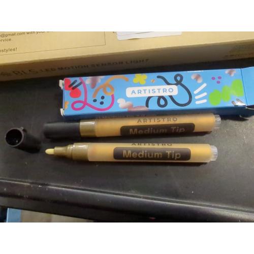 ARTISTRO 2 Gold Permanent Marker - Waterproof Markers for Tire, Fabric, Rocks, Glass, Ceramic, Wood, Paper - Oil Based Paint Pens - Medium Tip 3mm