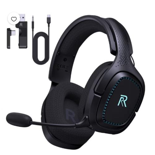 FFN 2.4GHz Wireless Gaming Headset for PS5, Bluetooth PS5 Headset with Microphone Noise Canceling, 3.5mm Wired Mode for Xbox Series, Black