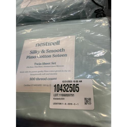Nestwell Pima Cotton Sateen 500-Thread-Count Twin Sheet Set in Twilight Blue