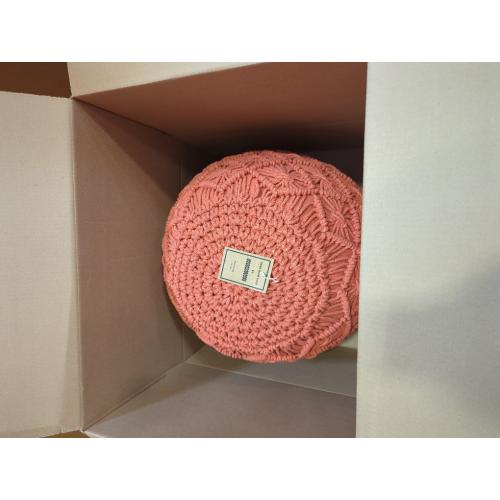 Orange 20x14 COTTON CRAFT Macrame Braided Pouf - Knitted Cotton Cord Comfortable Round Dori Pouf - Prefilled Ottoman Footrest Bean Bag - Stuffed Boho Moroccan Accent Seating - Nursery Bedroom Dorm - 20x14 - Orange