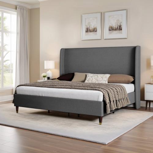 Size King Color dark grey Upholstered Platform Bed