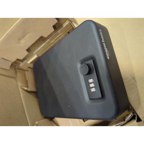 Amazon Basics Portable Security Case Lock Box Safe, Small Lock Box with Code, for College Dorm Room, Home, Combination Lock, Large, Black