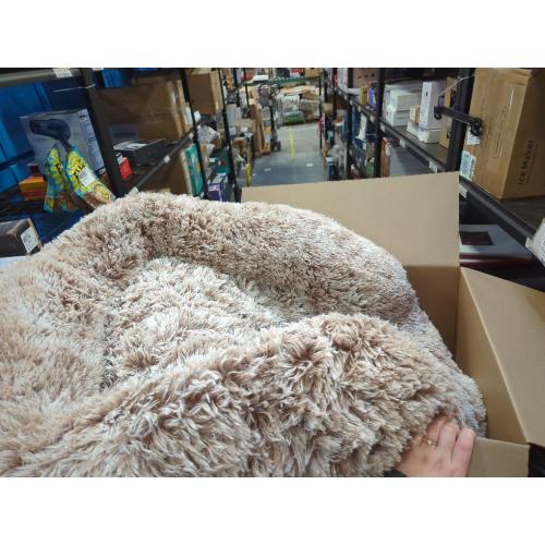 Bedfolks Calming Donut Dog Bed, 36 Inches Round Fluffy for Large Dogs, Anti-Anxiety Plush, Machine Washable (Brown, Large)