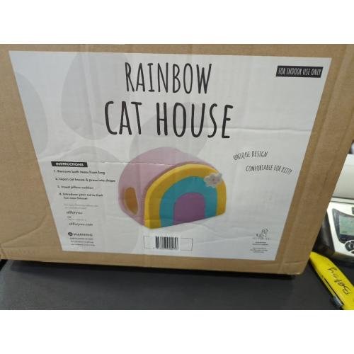 Ceramic Hamster Hideaway Colorful Rainbow House with Double Doors Mini Hut Sleeping Nest Hideout Cave Cage Accessories Small Animal Habitat Decor for Dwarf Hamsters Hedgehog (5.23 × 3.26 × 3.26 Inch)