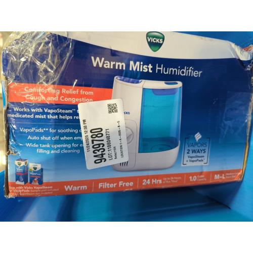 Vicks Warm Mist Humidifier - Air Humidifier for Bedroom, Home & Large Room, Baby, Kids and Adults Soothing Steam Vaporizer for Cough, Congestion, Allergies & Dry Air, VapoSteam Compatible