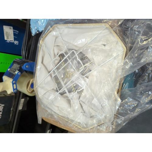 Rectangle Cut Corner Lamp Shades Set of 2, 10.5 x 10x 13 Modern Medium Gold Lampshades with Brown Rim, Included 2 Pack Lamp Harps, Suitable for E26 Base and Saddle Base, Easy Assembly Required