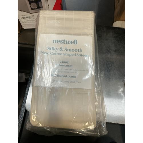 Nestwell Pima Cotton Sateen 500-Thread-Count King Pillowcases in Birch Stripe (Set of 2)