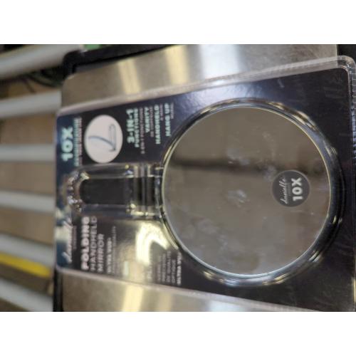 Folding Hand Held 10x Magnification Mirror