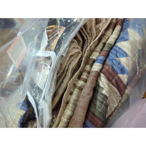 Rustic Western Southwestern Native American Tribal Navajo Design Oversized Bedspread Quilt Set in Beige Taupe Brown Blue Green Austin Taupe (King/California King)